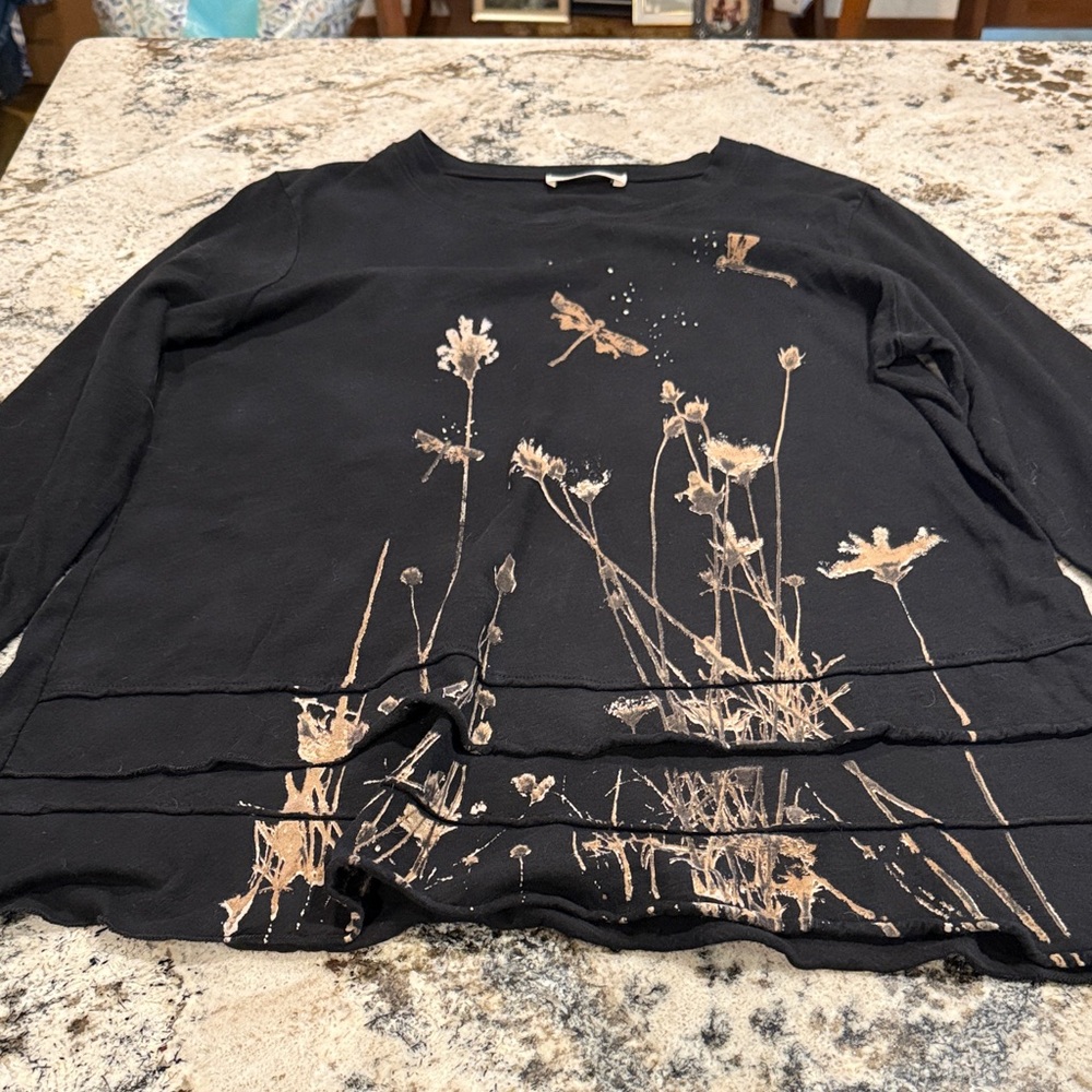 Black Floral Print Tunic Top - Women
